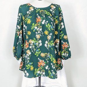 Talbots Size 3X 3/4 Sleeve Floral Green Top